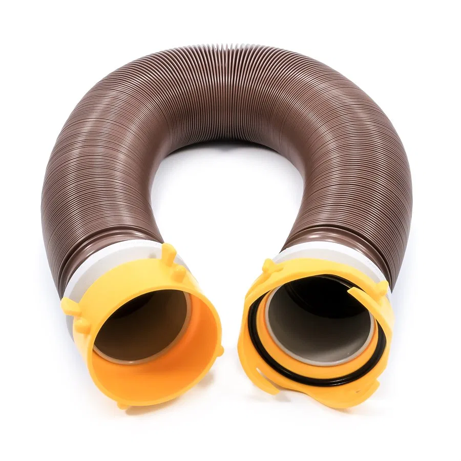 39623 – CAMCO Sewer Hose, 10 Foot Extended Length 3 Inch Diameter 15 Mil HTS Vinyl Brown Hose With Swivel Lug and Swi...